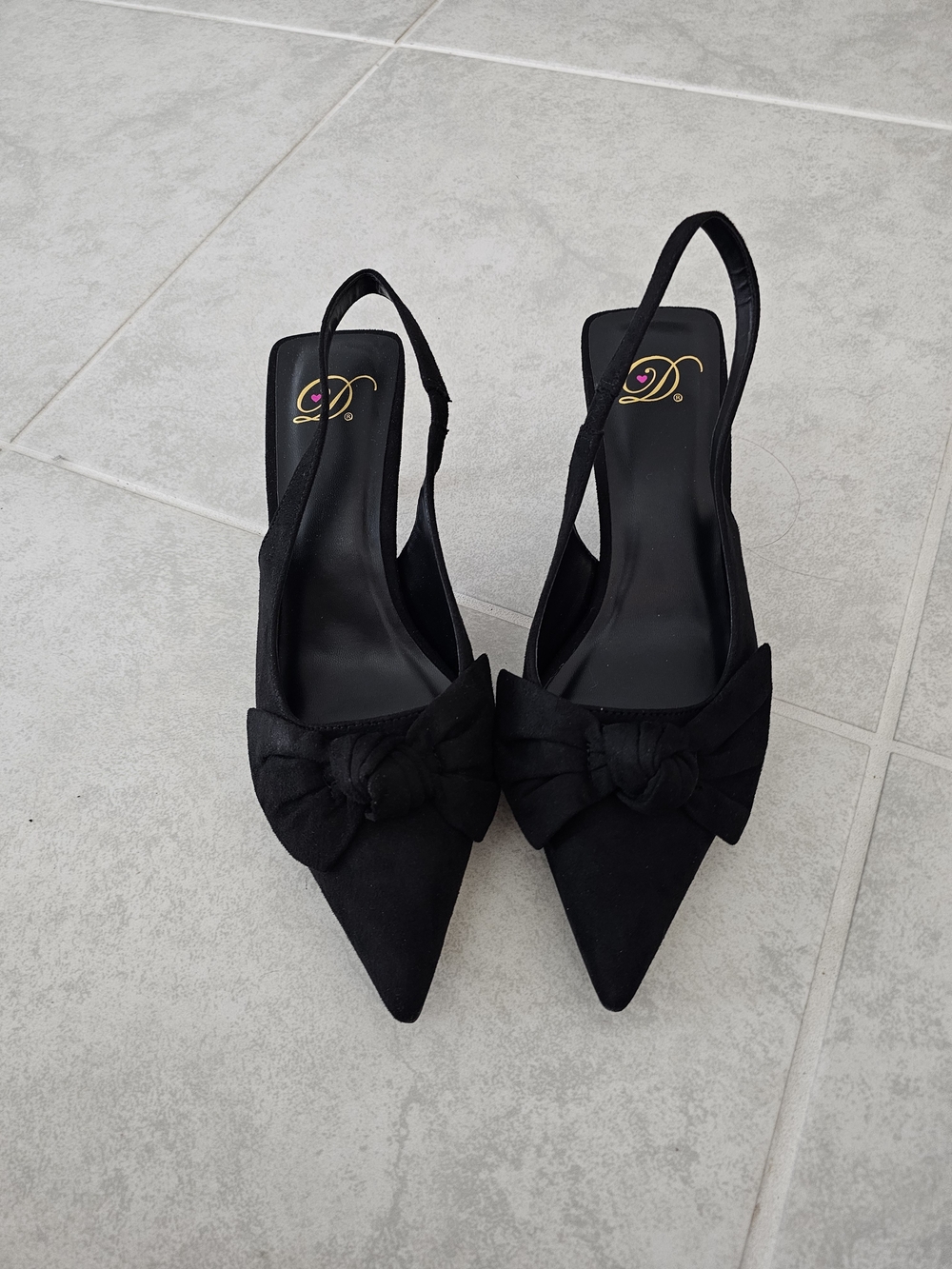 Francesca Black Micro Shoes  Heels with Bow - Picture 6 of 7